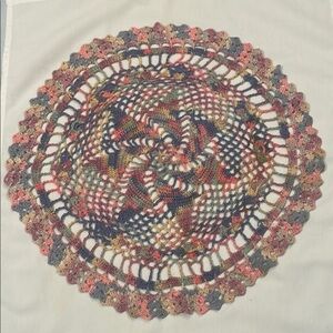 VINTAGE Multicolor Crochet Doily 16” Blues Pinks Lavenders